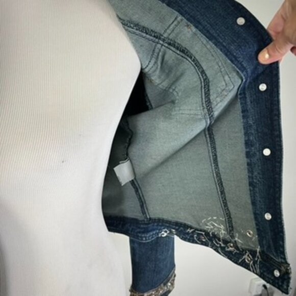 Vintage Cache Denim Jean Jacket Rhinestones Sequin Jouer Aux Echecs collab - Picture 10 of 15